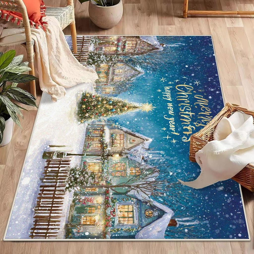 Christmas Style Living Room Rugs Home Decoration Cartoon Bedroom Anti-slip Carpet Washable Floor Mat Lounge Rug Dining Room