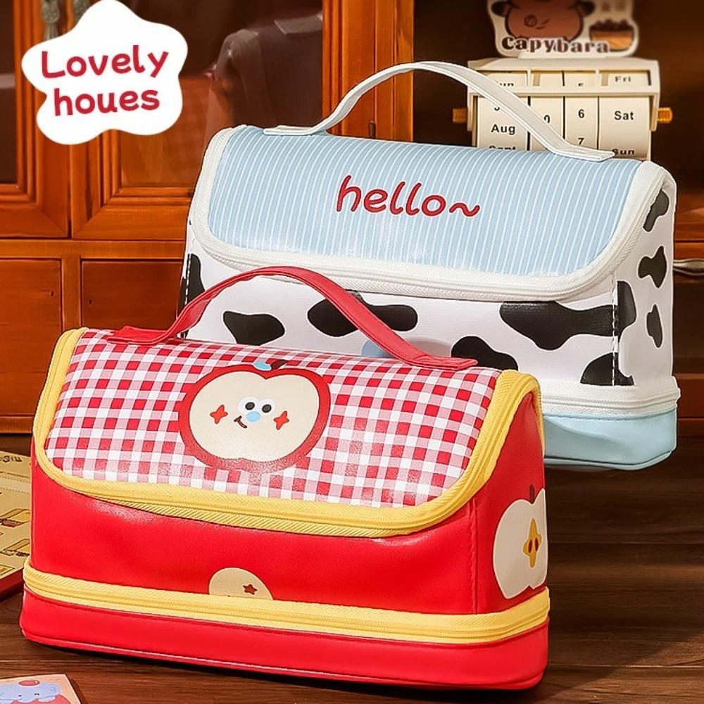 Big House Shape PU Stationery Bag PU Leather Waterproof Large Pencil Pouch Stationery Holder