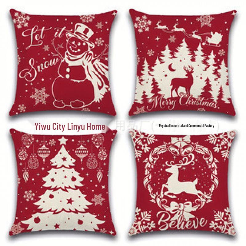 Christmas Linen Pillowcase: Home Sofa Decor & Car Lumbar Support Cushion Cover