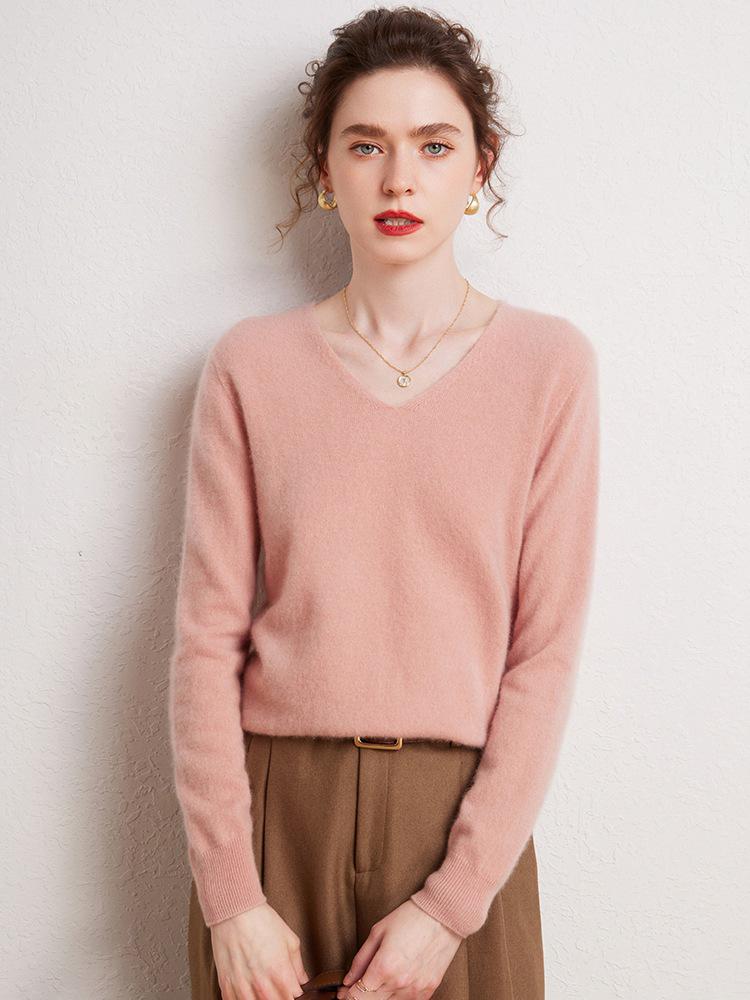Women's 100% Pure Cashmere V-Neck Sweater - Autumn/Winter Knit Base Layer.