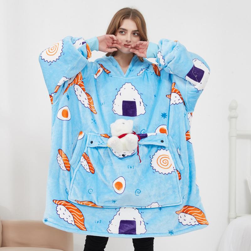 Fashion Warm Blanket for Home Bedroom Casual Heating Hooded Lazy Blanket Thickened Wearable Blanket