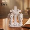 Compact Bookshelf Decoration 3D Printed Praying Angel Ornament, Dual Angels with Flowing Cloud Base, Sacred Draped Home Accent White Sculpture