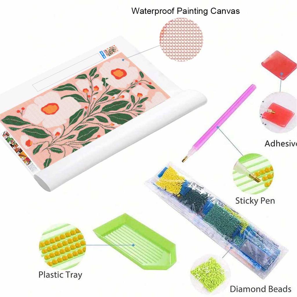 DIY Full Drill Diamond Painting Kit Pink Aesthetic Floral Art Rhinestone Art Canvas for Cozy Home Decor Gift Wall Art Craft Decorations