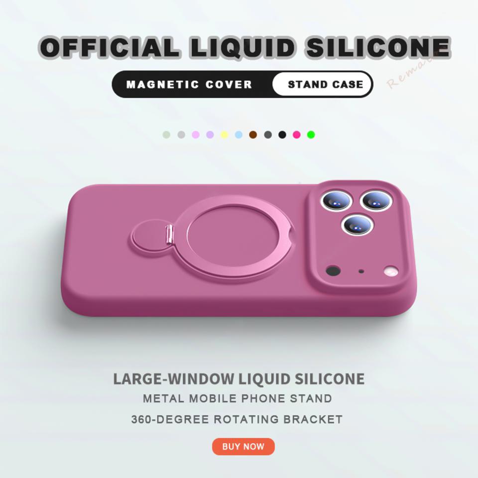 

For Magsafe Liquid Silicone Phone Case For iPhone 17 Pro Max Air 15 14 Plus 11 13 12 16 Pro Magnetic Ring Stand Protection Cover iPhone Air