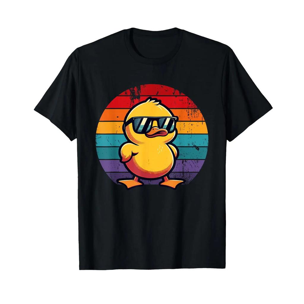 Cool Retro Yellow Duck In Sunglasses 70s 80s 90s Funny T Shirt Vintage Stylish Stretched Designer Clothes Unisex