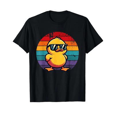 Cool Retro Yellow Duck In Sunglasses 70s 80s 90s Funny T Shirt Vintage Stylish Stretched Designer Clothes Unisex