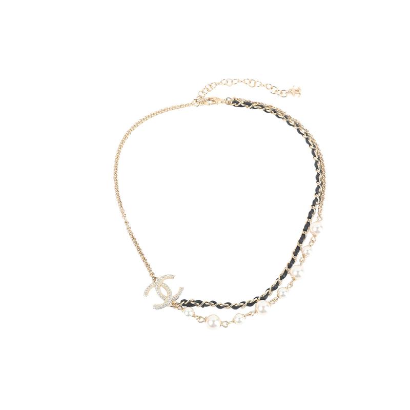 CHANEL Leather Chain Short Necklace Choker Clavicle Chain Women's Model