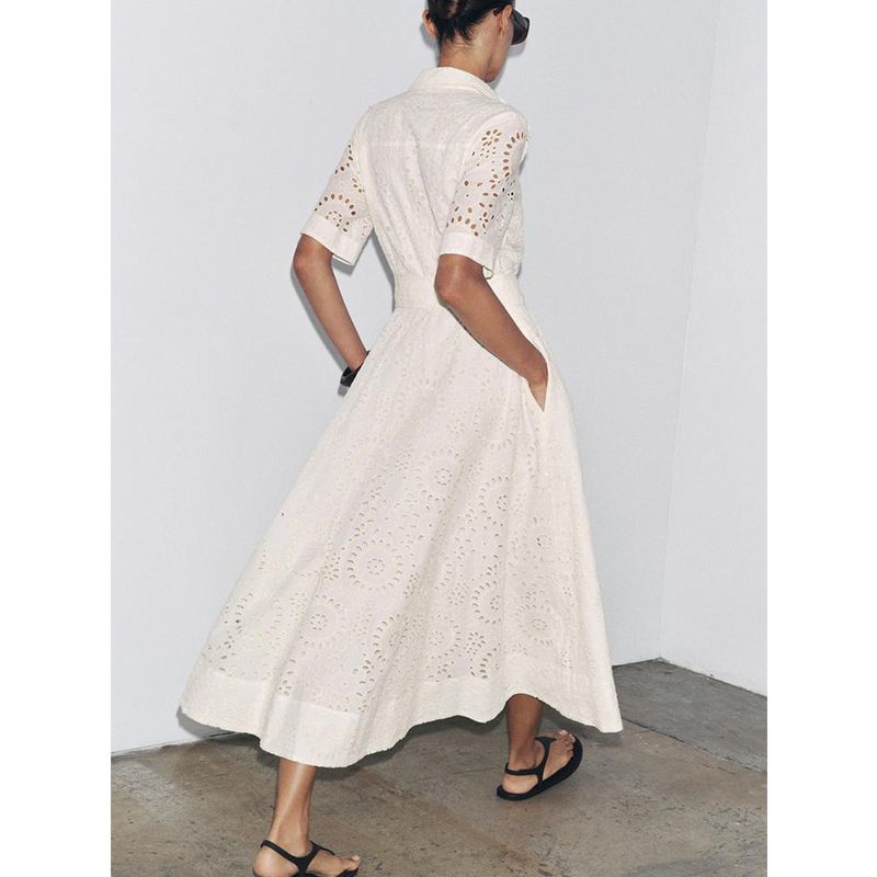 Summer New Women Clothes French Style Casual Bow Lace-up Embroidered Shirt Length Dress 4786137