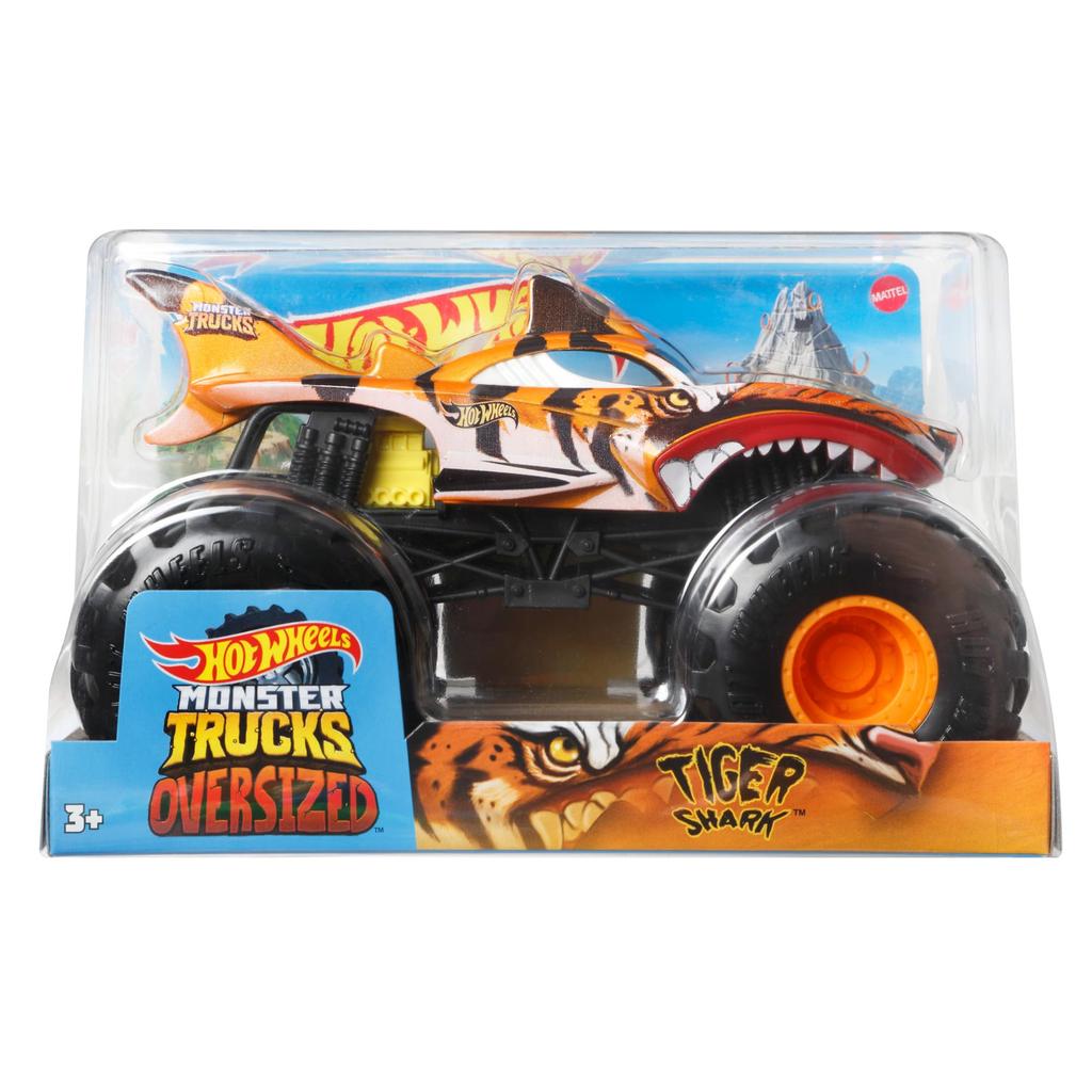 Hot Wheels Monster Truck Tiger Shark i stor størrelse [Minibil 1:24] [3 år og eldre] GWL14