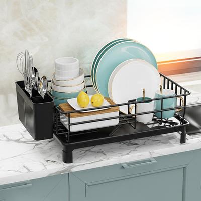 Stojak do przechowywania zlewu, wysoki stojak do suszenia naczyń z głębokim ogrodzeniem bocznym, różne obszary organizacyjne, stojak na kubki i miski kuchenne