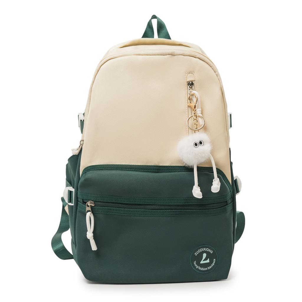 Schoolbag Contrasting Color Backpack New Large Capacity Fashion Ins Style Retro Versatile Backpack Female Pendant Chinese College Student Schoolbag