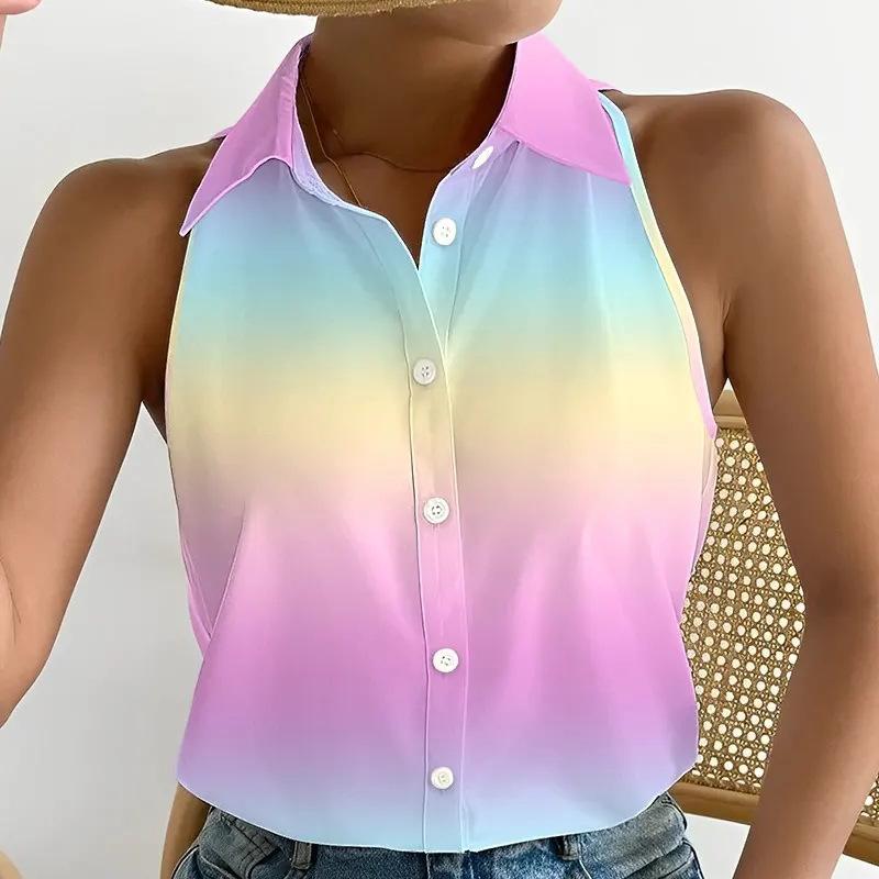 BITCED Dámská letní ležérní móda Dámská košile s abstraktním potiskem bez ramínek bez rukávů