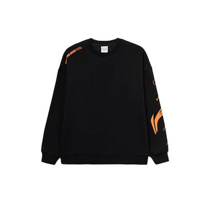 Li Ning Training Series Color Block Logo Print Fleece Pullover Sweatshirt Unisex Sweatshirt Black AWDRD38-9