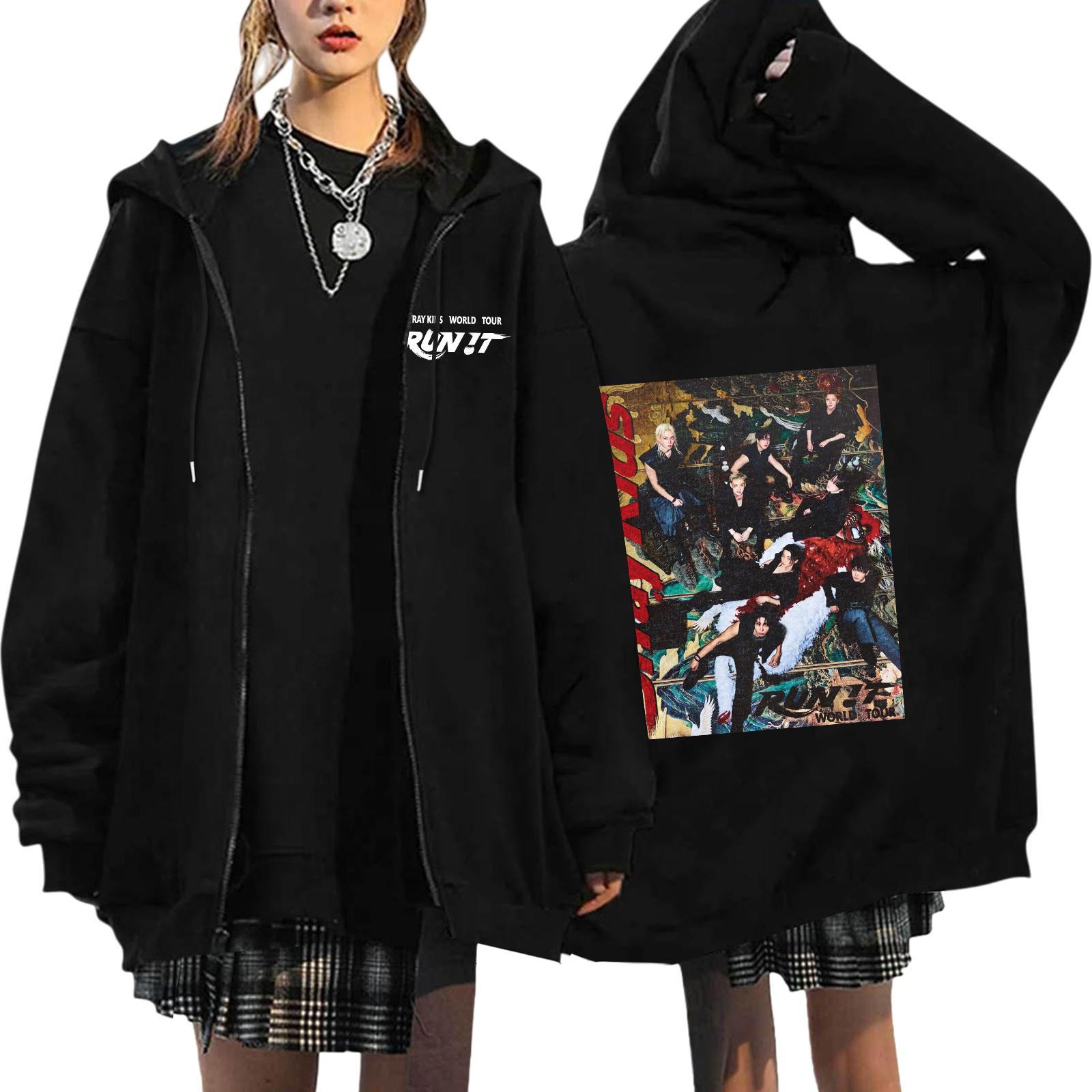 Oversized Graphic Zip Up Hoodie with Print Casual Pullover for Men Women L