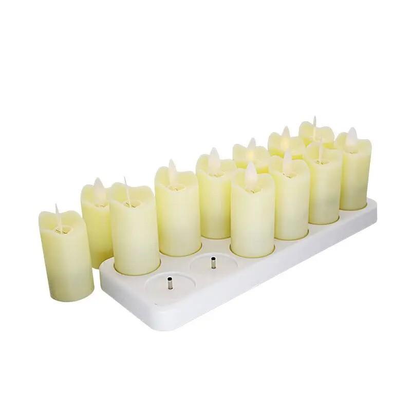 12-Pack Rechargeable Dancing Waving Flame LED Tealight Votive Swinging Wick Candle Lamp Xmas Wedding Home Decoration-Warm White