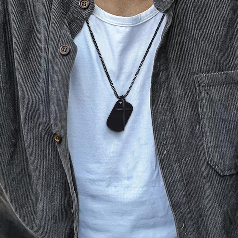 Vnox Personalized The Bible Cross Dog Tag Necklaces for Men Women, Black Stainless Steel Custom Prayer Christian Jewelry