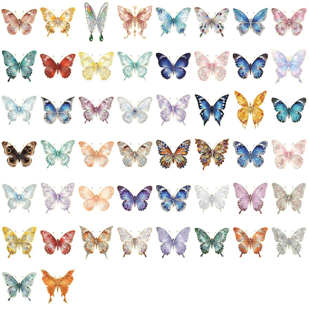 50 Pieces of Gemstone Butterfly Gold-stamped PET Sticker Handbook Materials