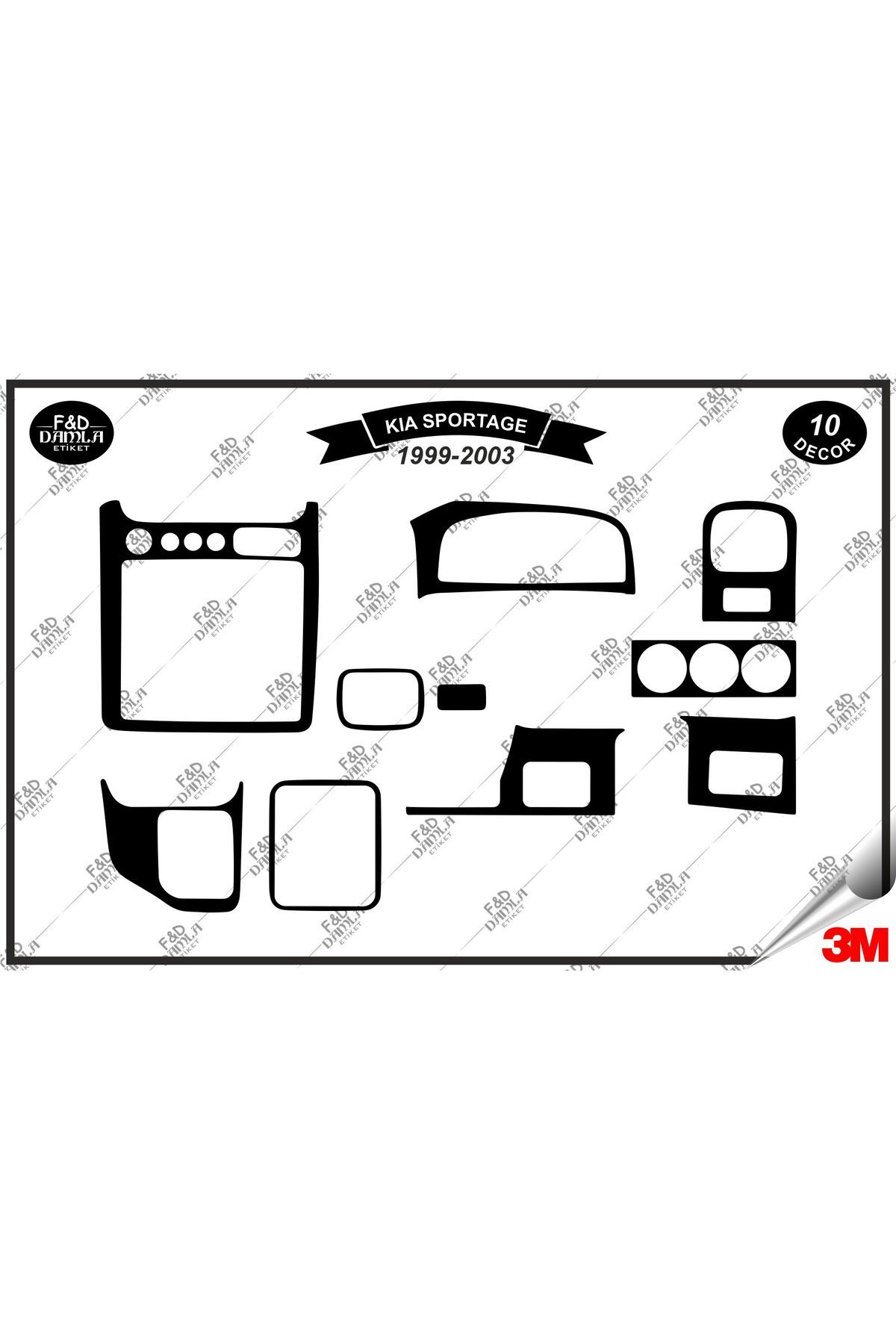 

Kia Sportage 1999-2003 Torpido Konsol Trim Göğüs Maun Kaplama Set 10 Parça Siyah