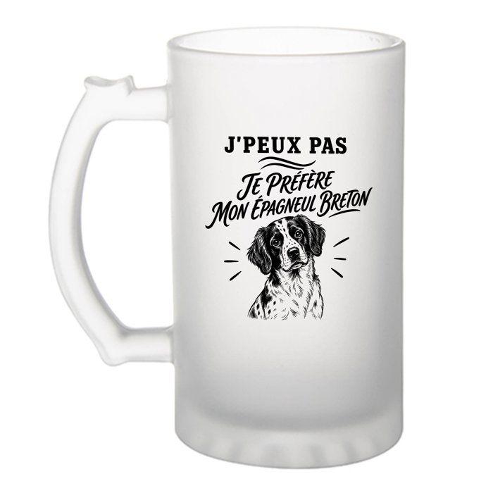 Chope de bière - PLANETEE - J'peux pas minimaliste - Verre trempé givré - 470 ml - Anse