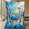 Oceanic Jeweled Turtle 1 Theme Blanket Lightweight Warm Flannel Blanket Decorative Throw Blanket for Home Decoration