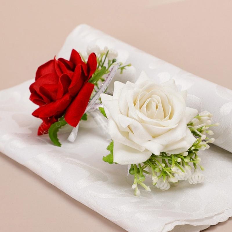 Artificial Silk Flower Groom Boutonniere Wedding Wrist Corsage Silk Flower for Special Event Business Meeting Photo Wear