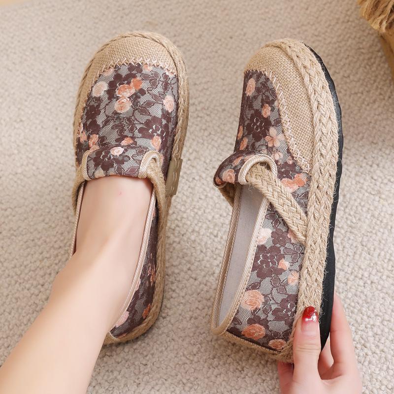 Spring new Mori women's shoes retro pastoral fisherman shoes breathable linen lazy one pedal old Beijing cloth shoes women