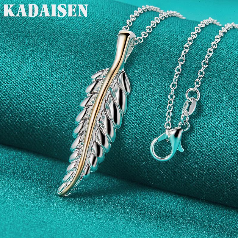 925 Sterling Silver Feather 16/18/20/22/24/26/28/30 Inch Pendant Necklace for Women Wedding Fashion Jewelry