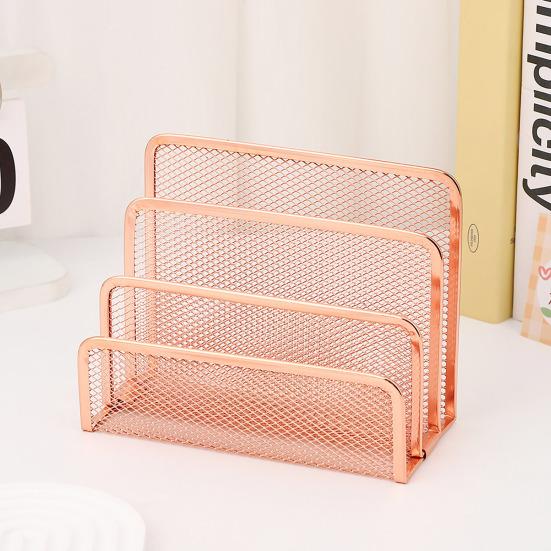 Desk Mail Organizer Metal Mesh Letter Sorter File Organizer with 3 Vertical Upright Compartments for Office Workspace Supplies