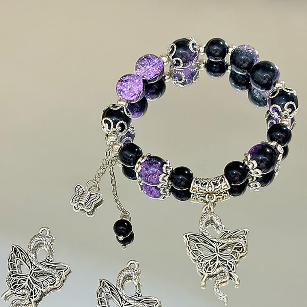 Fashionable Butterfly Beaded Tassels Bracelet for Women Vintage Snake Pendant Handchain Stylish Jewelry Accessory