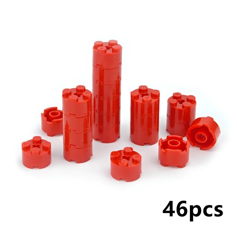 46Pcs MOC Parts Round Bricks Cylinder 2x2 with Axle Hole Thick Building Blocks Particles DIY Technical Toys Compatible with 6143