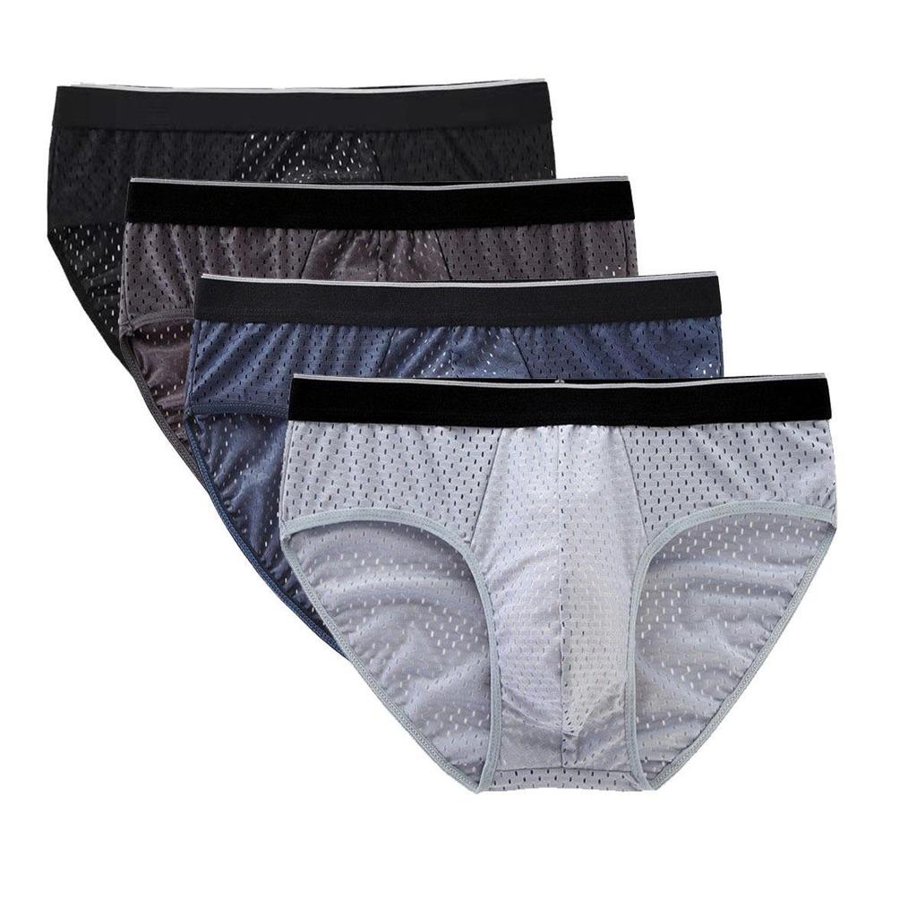 Men's Breathable Mesh Ice Silk Underwear with Cotton Inner Crotch