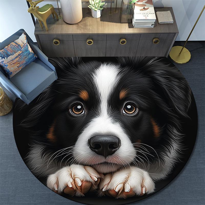 Adorable Puppy Round Area Rug,Carpet Rug for Living Room Bedroom Sofa Playroom Decor,Non-slip Floor Mat