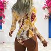 Women Plus Size One Piece Swimsuit High Neck Front Zip Long Sleeve Abstract Leaf Print
