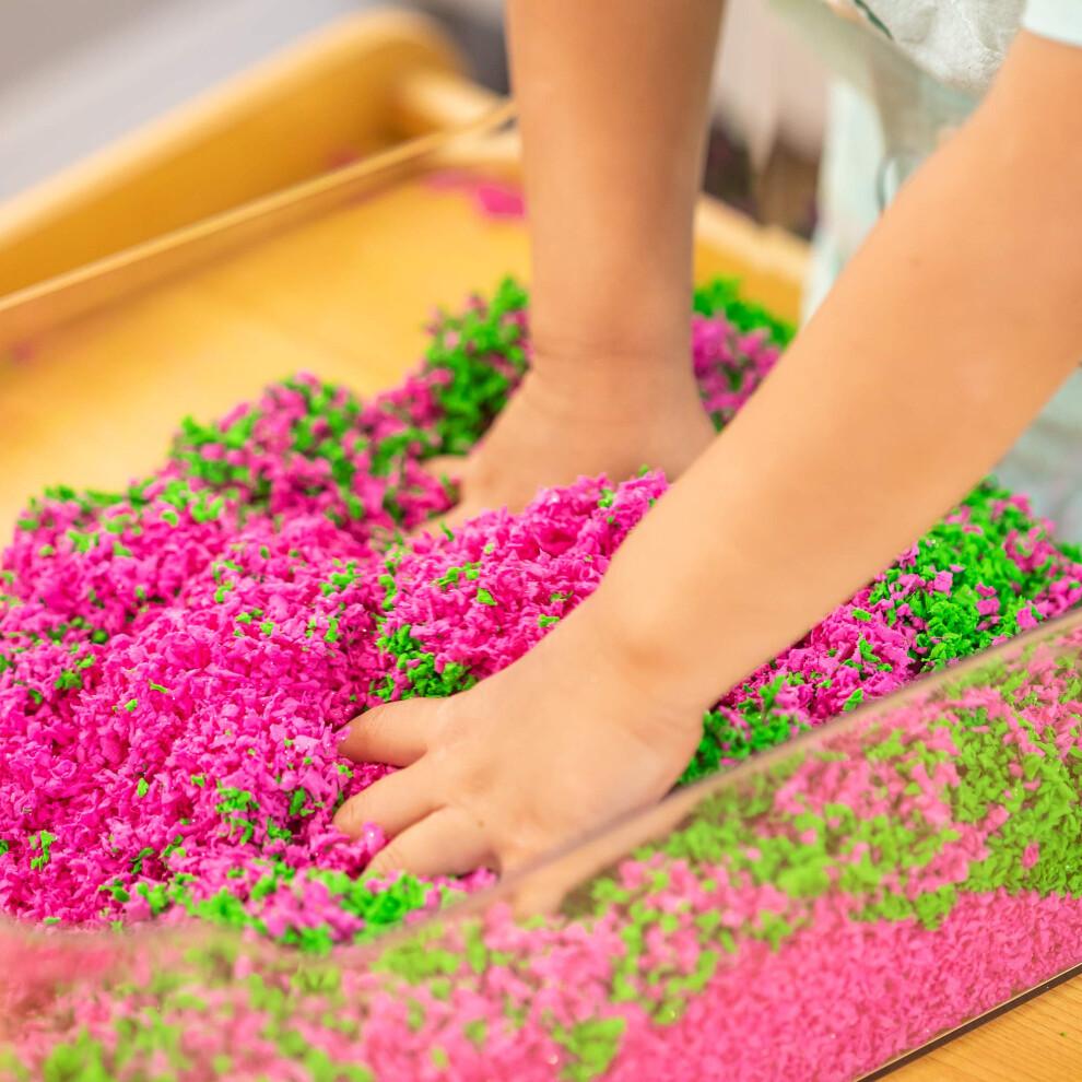 Educational Insights Playfoam Pluffle for Sensory Bins 4-Pack - Green  Pink  Yellow & Purple Sensory Bin Filler for Sensory Table  Great for