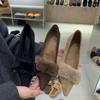 Korean Version of Light Luxury Small Fragrant Wind Piled Light Mouth Fluffy Single Shoes Autumn and Winter Celebrity Style Suede Temperament Elegant