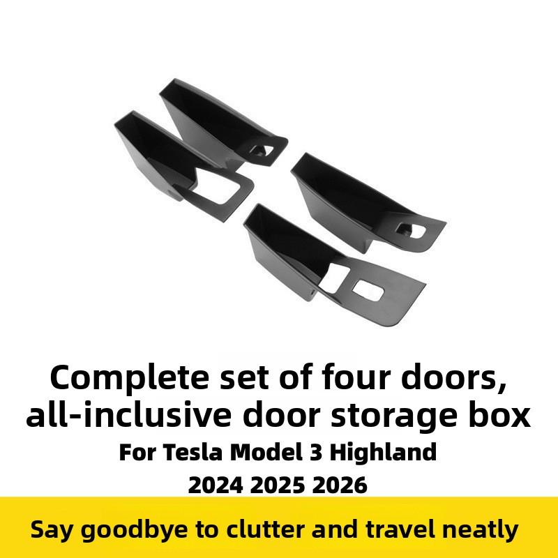 For Tesla Model 3 Highland 2025 2025 2026 Car Door Side Slot Storage Box Front Rear Door Inner Handle Organizer Tray Accessories