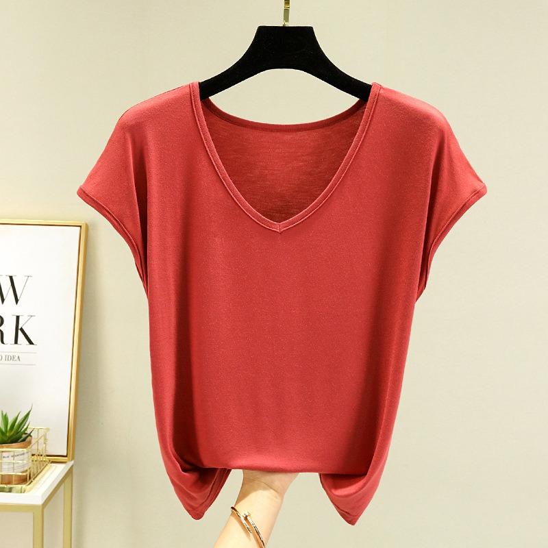 Solid Color V-Neck T-Shirts Made from Colorful for Spring And Summer