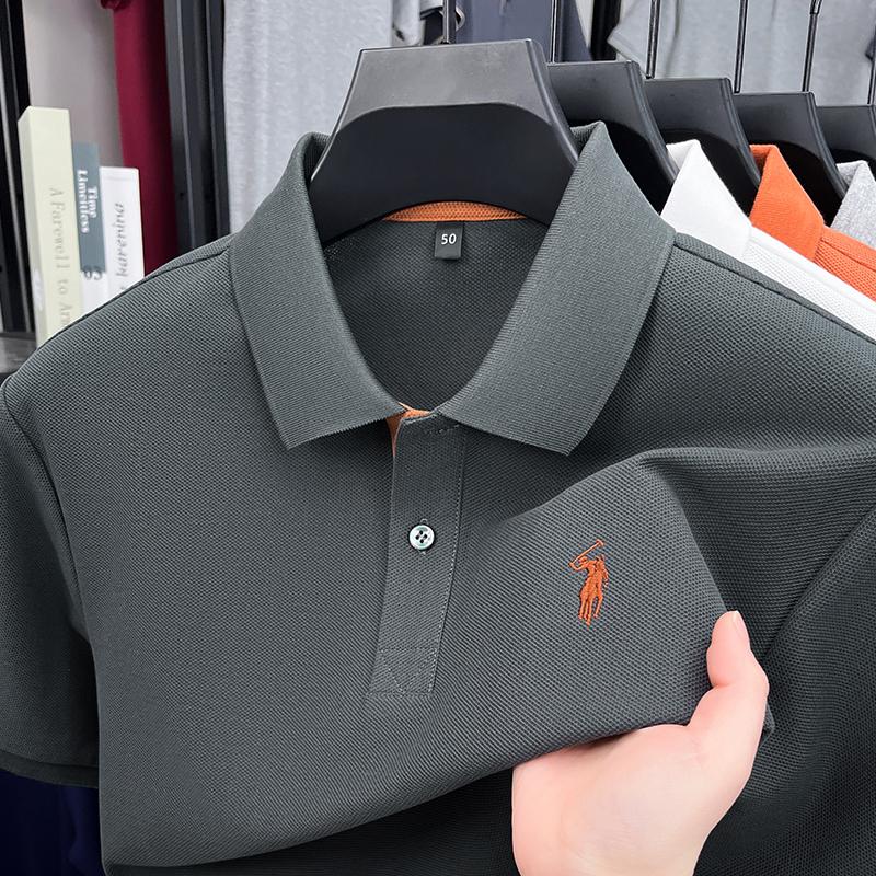STORN 100% Puur Katoen High-end Merk Heren Korte Mouw Poloshirt Comfort Lichtgewicht Zomer Casual T-shirt Jeugdige Modieuze Top M donkergrijze kleur