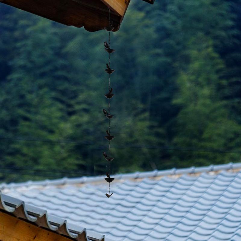 Rain Catcher Chain Decorative Bird Rain Chime Antique Metal Rainwater Chain Functional Basin Replacement 1m Mobile Outdoor Bird