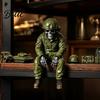 Dark Aesthetic Room Accents Halloween Skeleton Ornament, Policeman/Military Resin Gothic Skull Figurine, Collection Pieces Style Sitting Pose