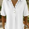 Women's Summer Loose Plus Size Washed Denim Polo Collar Short Sleeve Shirt Casual Versatile Blouse Top