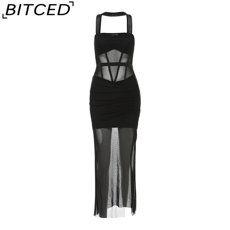 BITCED Summer Women's Solid-Color Slim-Fit High-Waisted Fashion Off-the-Shoulder Halter Dress