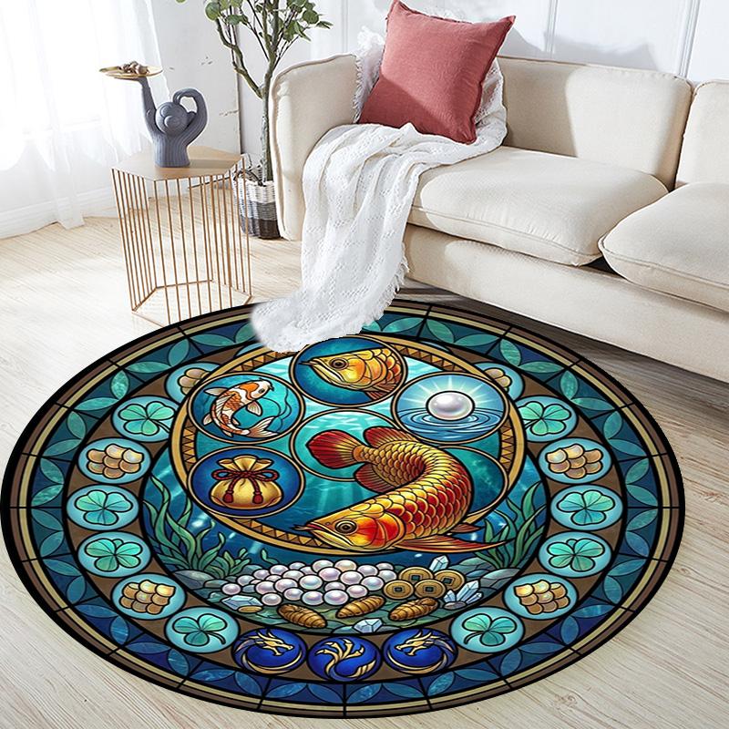 Aquatic Life Mandala Round Area Rug Under Office Chairs Bedroom Living Room Home Decor