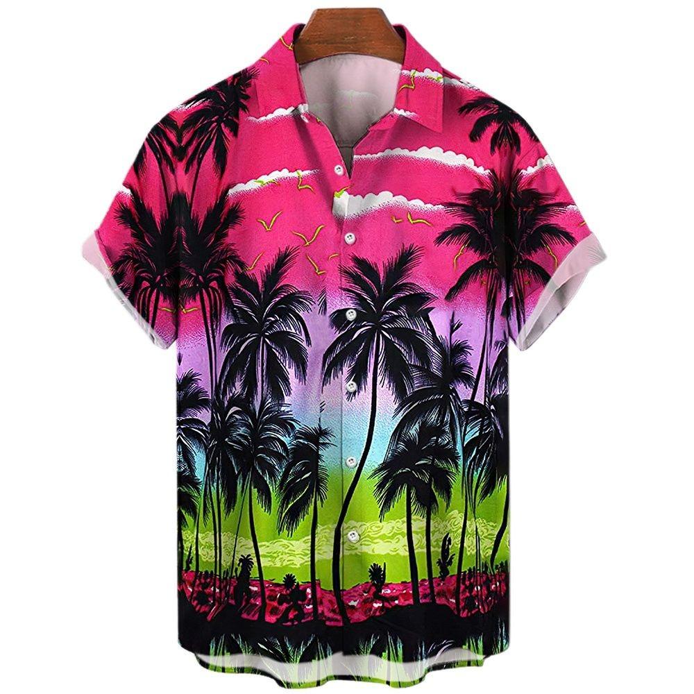 Multicolored Coconut Tree Printing Shirt Summer Hawaiian Beach Vacation Clothing Men's Fashion Street Style Shirt Daily Men's and Women's Shirt
