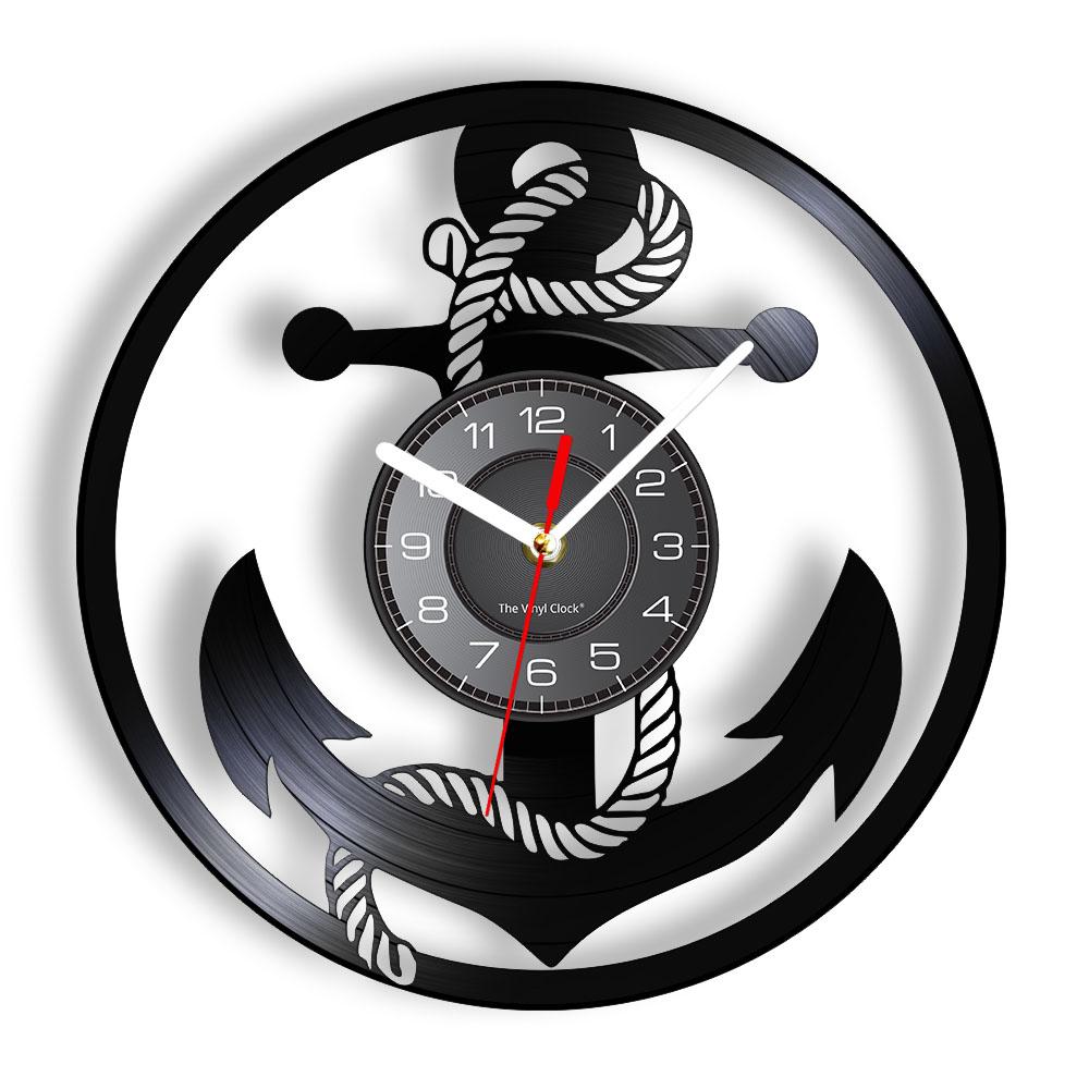 Anchor Ship Navy Compass Vinyl Record Wall Clock Retro Home Wall Decoration Navigation Ship Rudder Art Wall Clock Sailor Gift