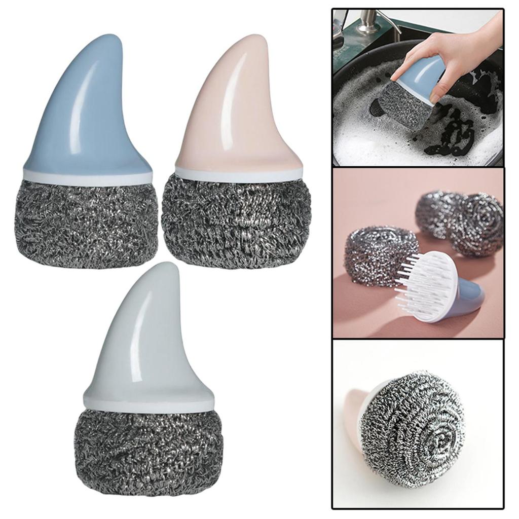 Cleaning Ball Brush Pot with Handle for Washing , Blue, 12cmx6cm