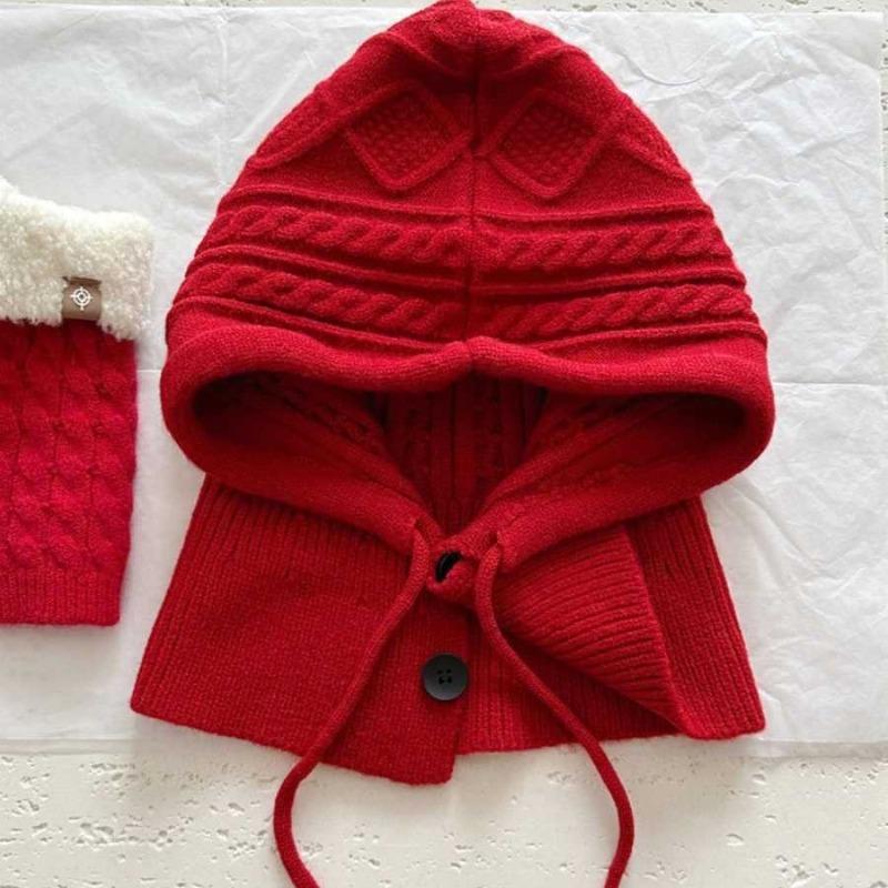 1pc Winter Drawstring Balaclava Hat for Women,Face Neck Warm  Knitted Adjustable Ski Mask Cover for Winter Halloween,Christmas