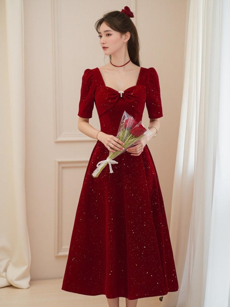 Toast Bride Beautiful Red Engagement Dress Senior Annual Meeting Wedding Day Casual Small Dress