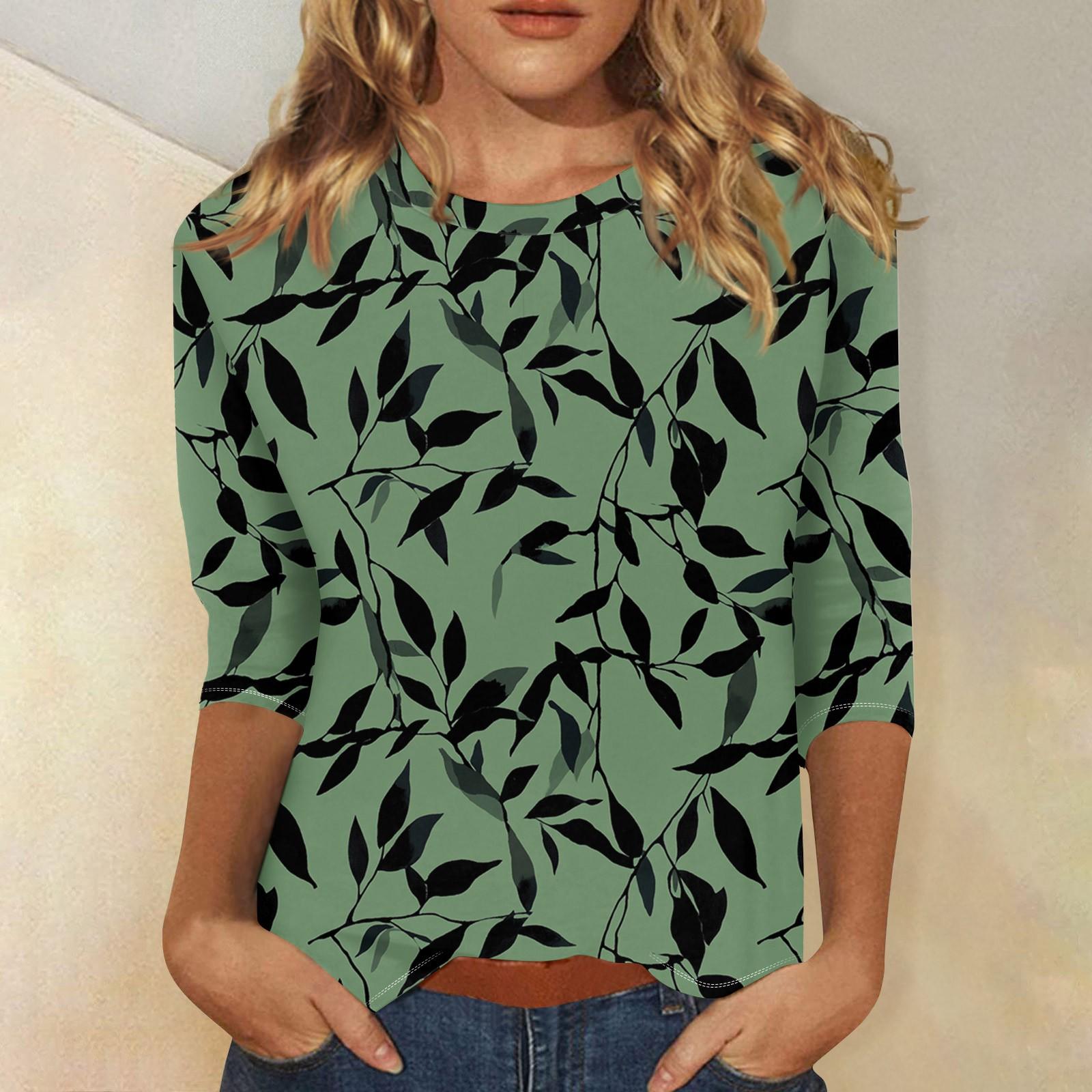 

Women s Casual Loose Printed Round Neck Top With Three Quarter Sleeves T Shirt Top M