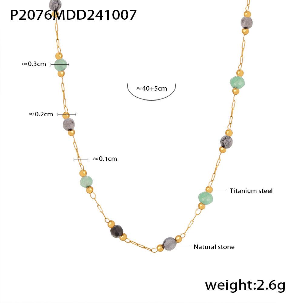 Natural Lapis Lazuli Handmade Beaded Collarbone Necklace, Double Layer Titanium Steel PVD Real Gold Plated Jewelry